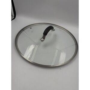 12" Total Diameter Glass & Metal Pan Lid Inside Rim 11" w/Metal Handle NIB